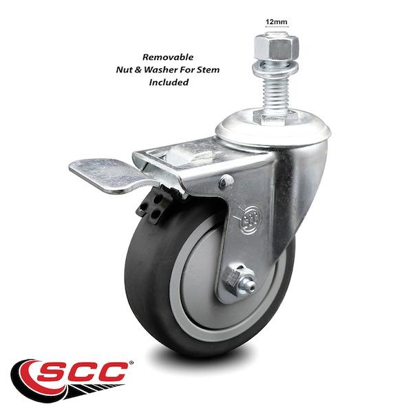 4 Inch Thermoplastic Rubber Swivel 12mm Stem Caster with Total Lock Brake